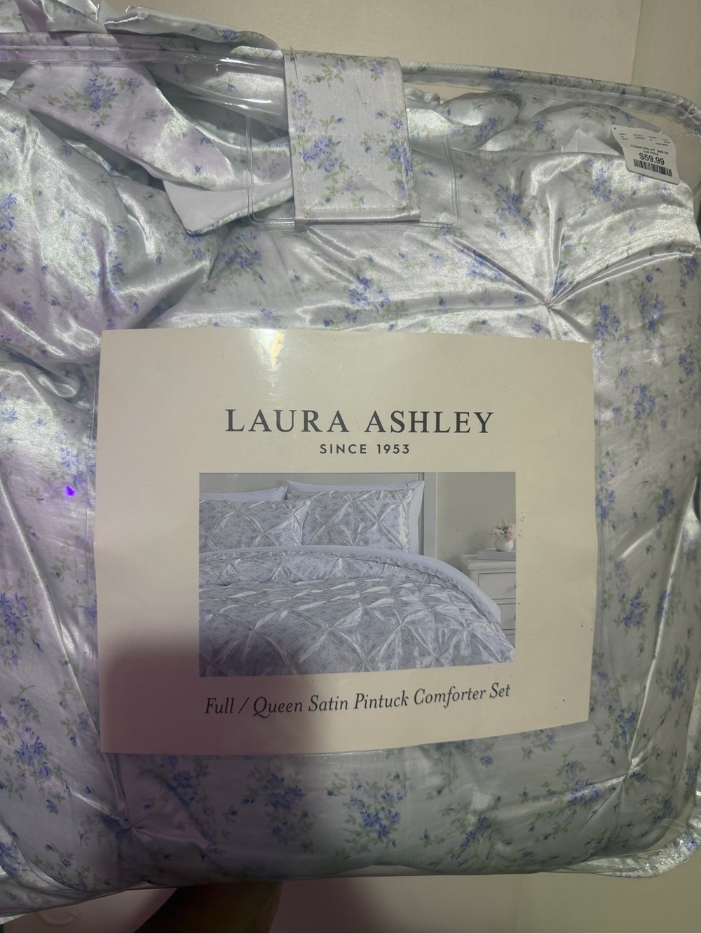 Laura Ashley Lavender and White Floral Satin Pintuck Comforter Set